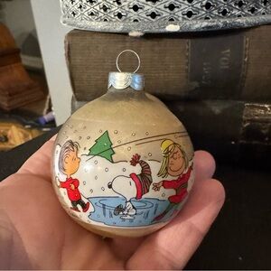 Vintage mercury glass Peanuts cartoon graphic ornament 1966